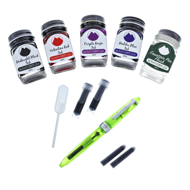 Monteverde Monza ID Fountain Pen in Green Set - Flex Nib