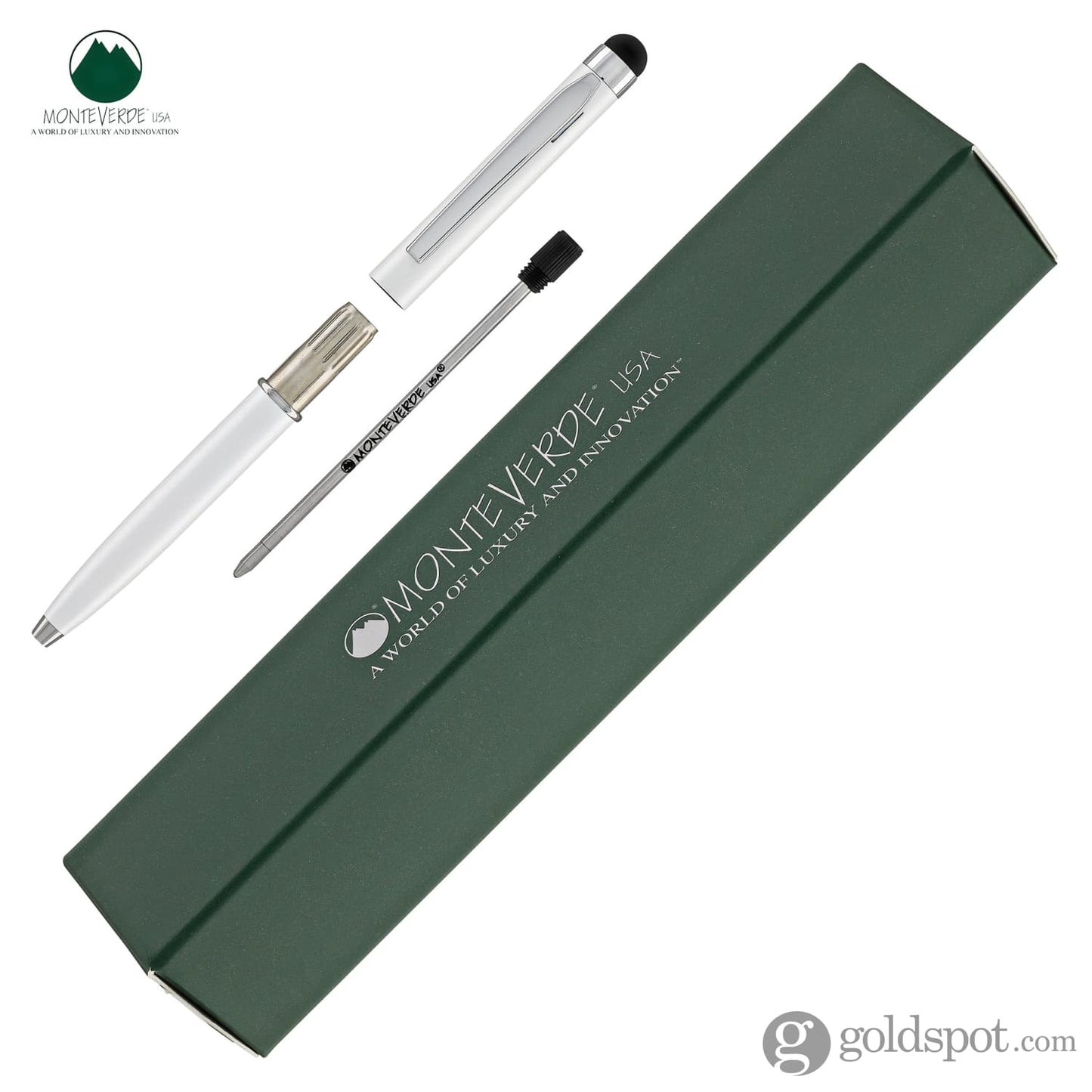 Monteverde Poquito Stylus Ballpoint Pen in Pearl White with Chrome Trim Ballpoint Pens