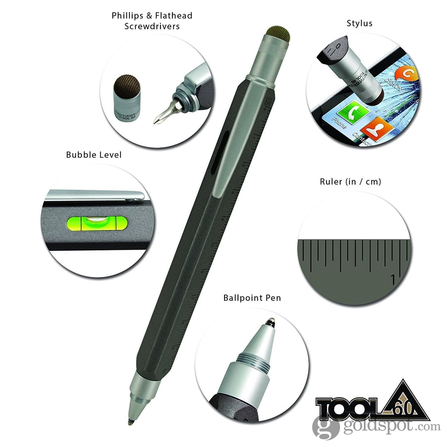 Monteverde Tool 60 Platinum Ballpoint Pen in Grey Misc