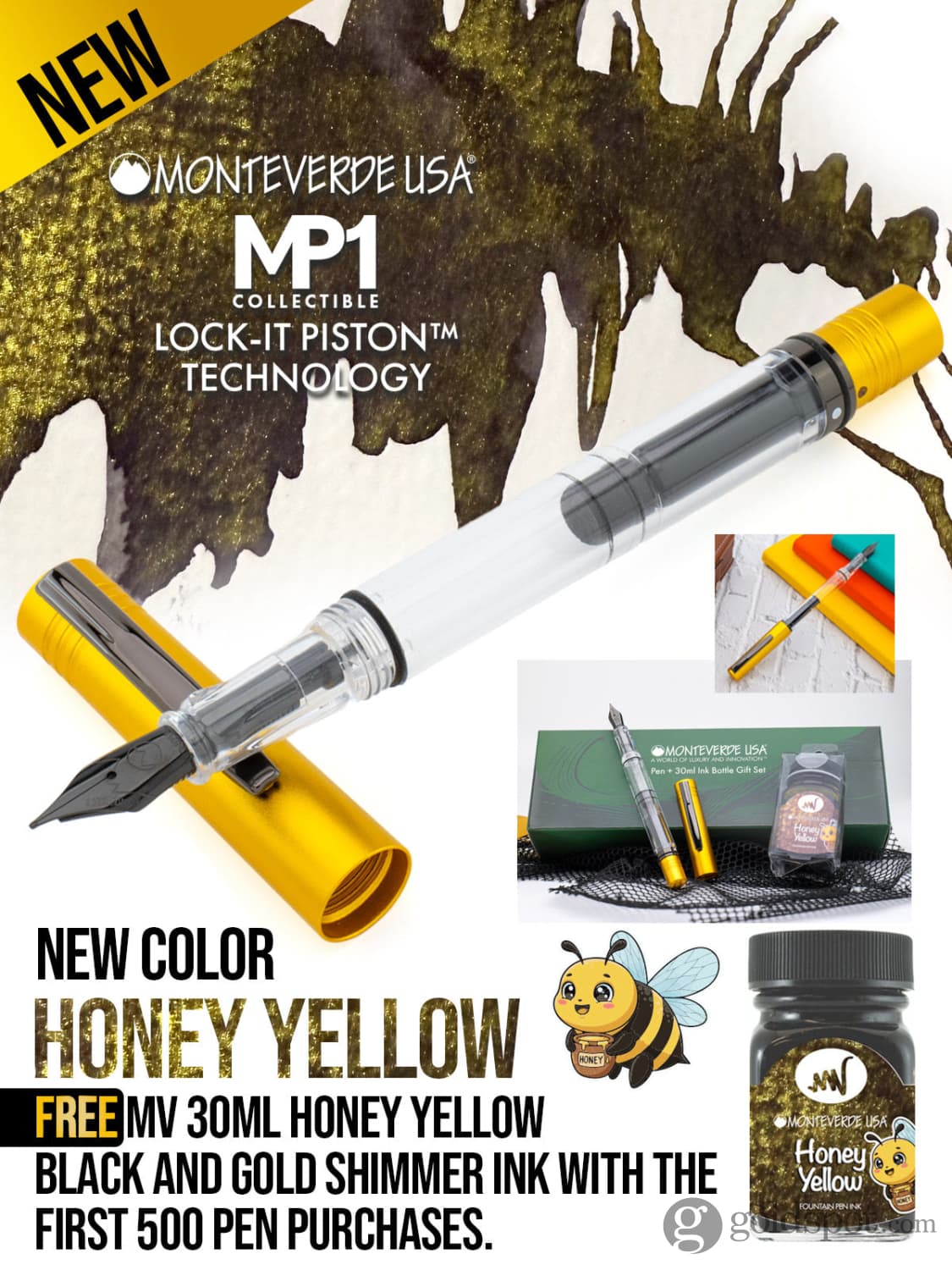 Monteverde USA MP1 Fountain Pen in Honey Yellow with 30mL Bottled