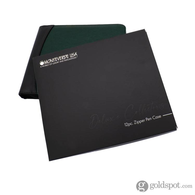 Monteverde Vegan Leather Zippered 12 Pen Case in Green/Black Pen Cases