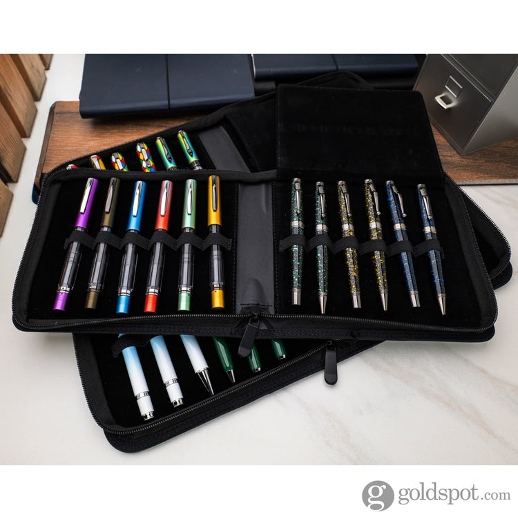 Monteverde Vegan Leather Zippered 12 Pen Case in Green/Black Pen Cases