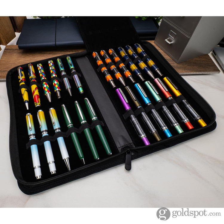 Monteverde Vegan Leather Zippered 12 Pen Case in Green/Black Pen Cases