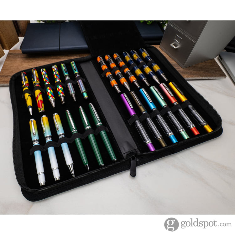 Monteverde Vegan Leather Zippered 24 Pen Case in Green/Black Pen Cases