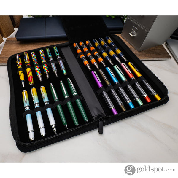 Monteverde Vegan Leather Zippered 24 Pen Case in Green/Black Pen Cases