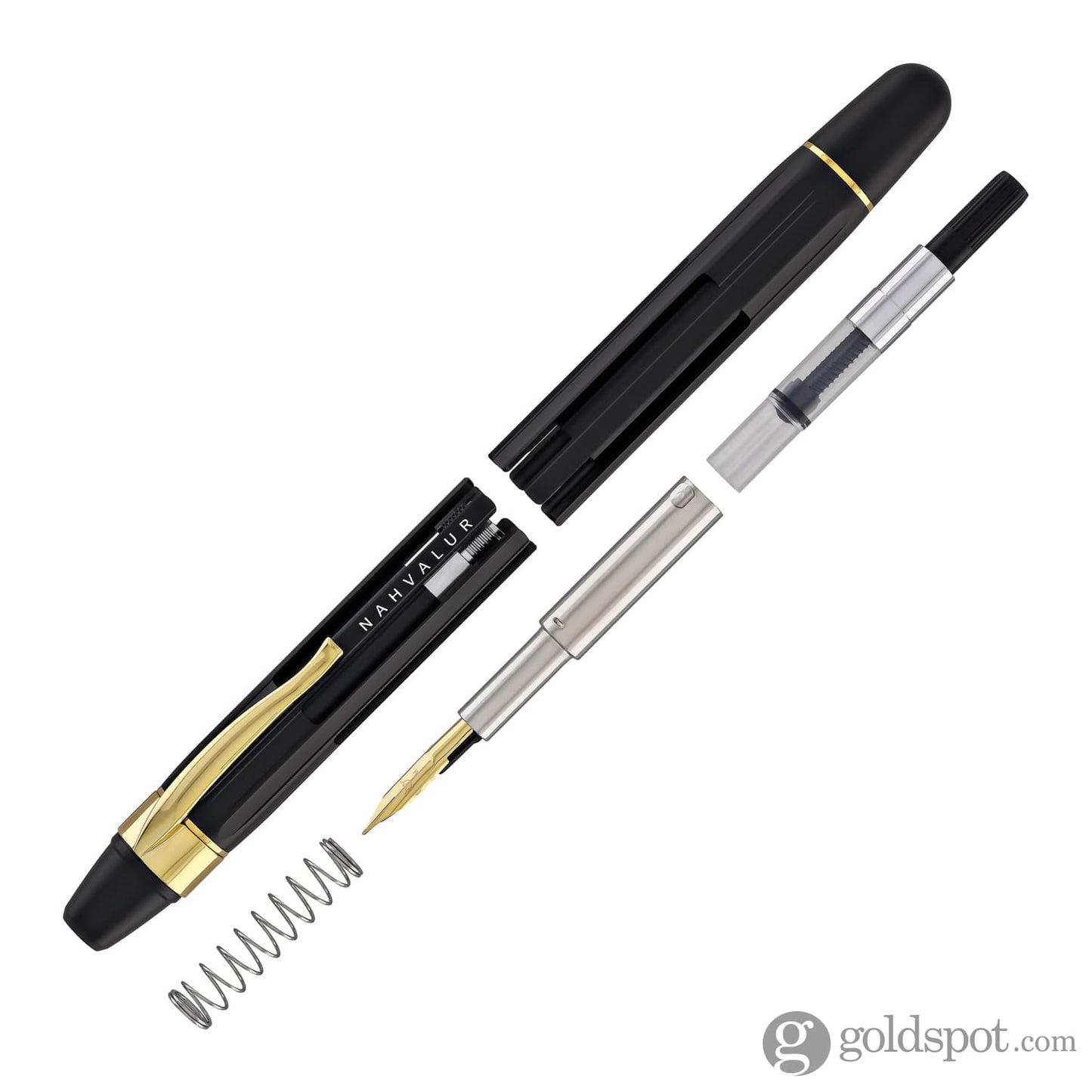 Nahvalur Eclipse Retractable Fountain Pen in Black with Gold Trim Fountain Pen