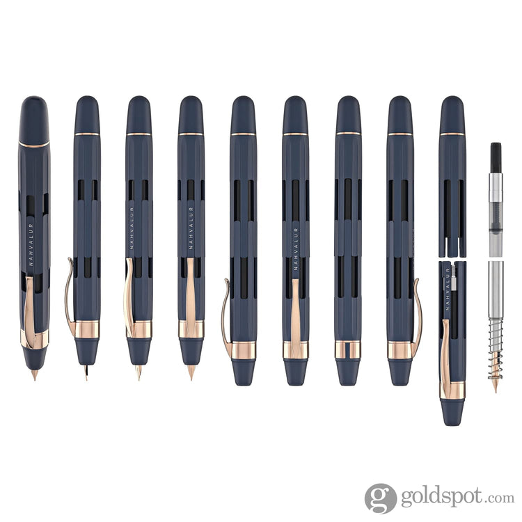 Nahvalur Eclipse Retractable Fountain Pen in Cobalt with Rose Gold Trim Fountain Pen