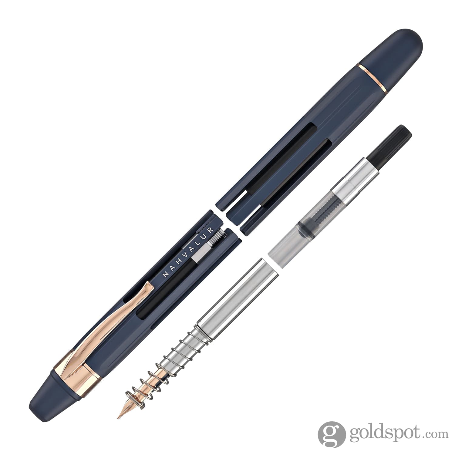 Nahvalur Eclipse コバルト ローズゴールド 細字 Nahvalur Eclipse Retractable Fountain Pen in Cobalt with Rose Gold
