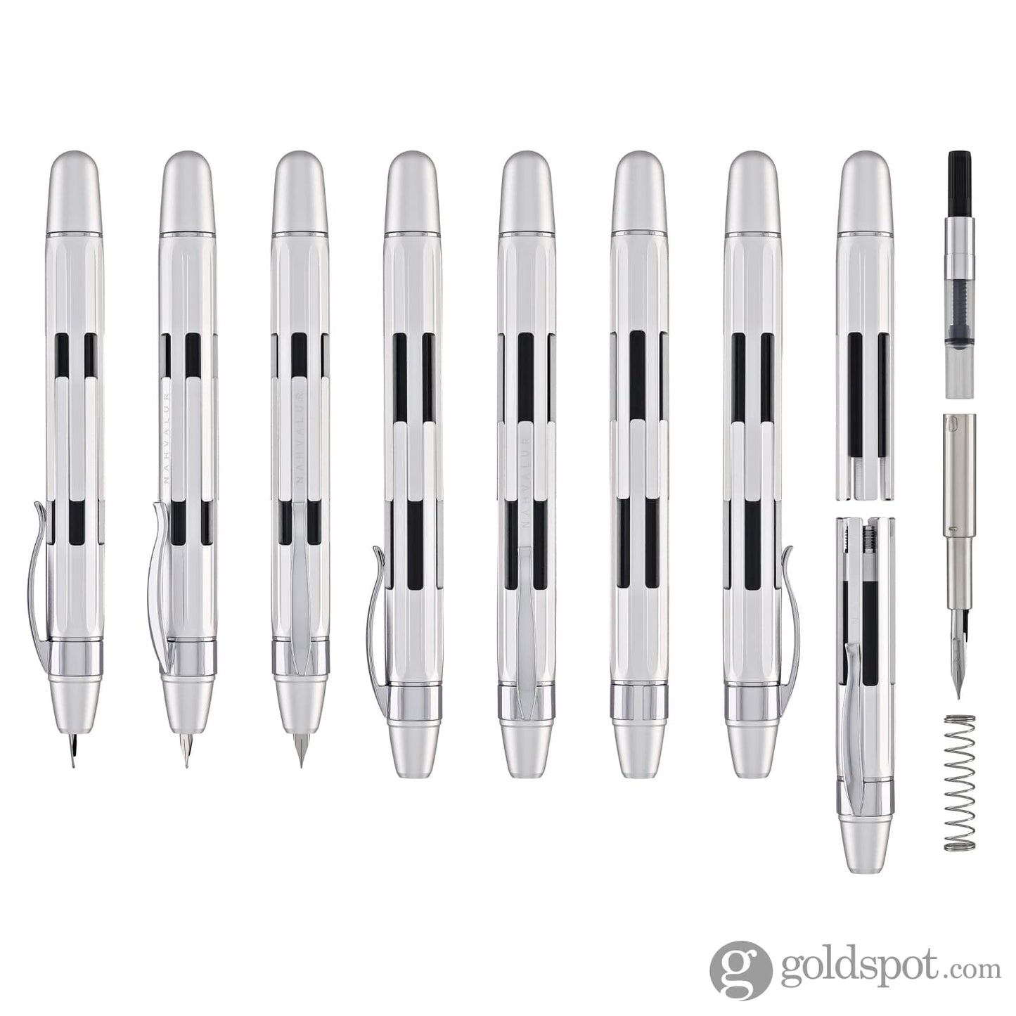 Nahvalur Eclipse Retractable Fountain Pen in Pure Silver Fountain Pen