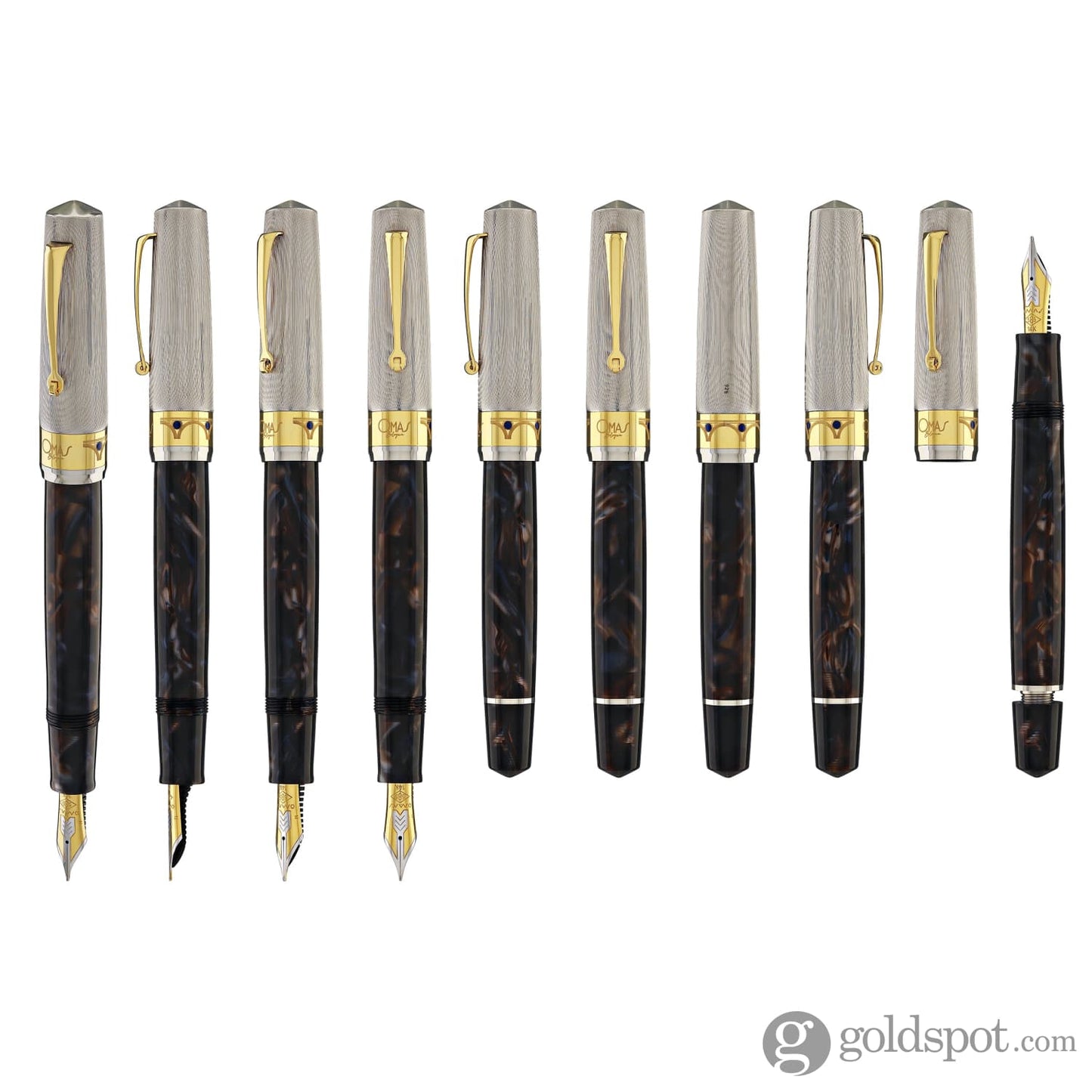 Omas Bologna Fountain Pen in Galassia Argento with Gold Trim 14K Fountain Pen