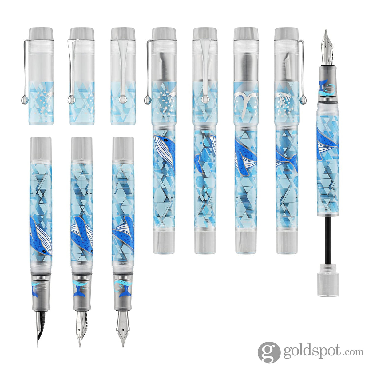 Opus 88 Demonstrator Fountain Pen in Blue Whale - Goldspot Pens