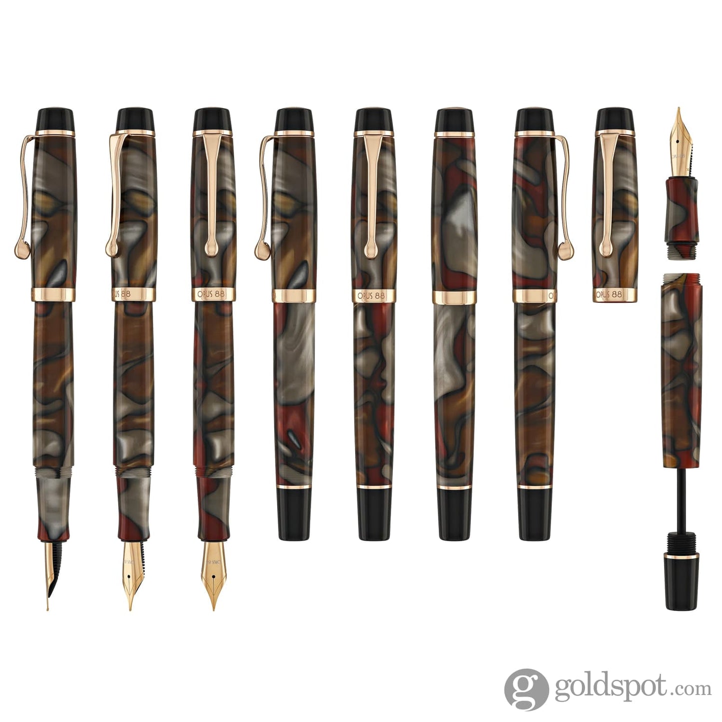 Opus 88 Harmony Fountain Pen in Red Grey Marble with Rose Gold Fountain Pen
