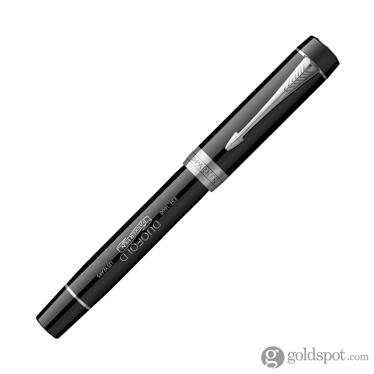 Parker Duofold 135th Anniversary Centennial Fountain Pen in Black with Chrome Trim - 18K Gold Fountain Pen