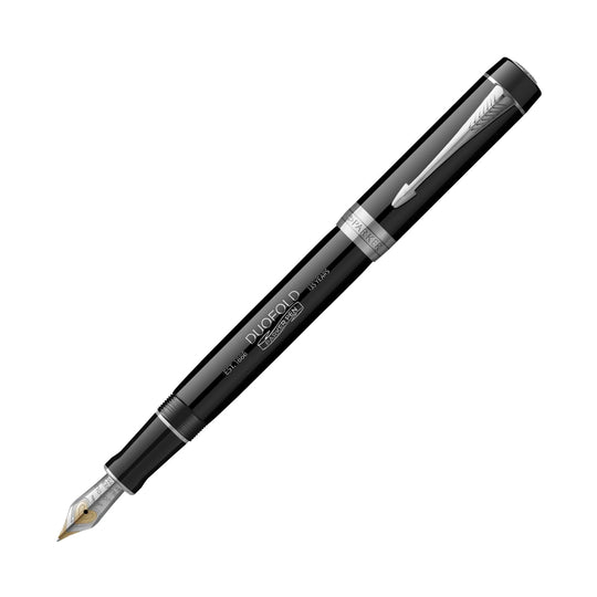 Parker Duofold 135th Anniversary Centennial Fountain Pen in Black with Chrome Trim - 18K Gold
