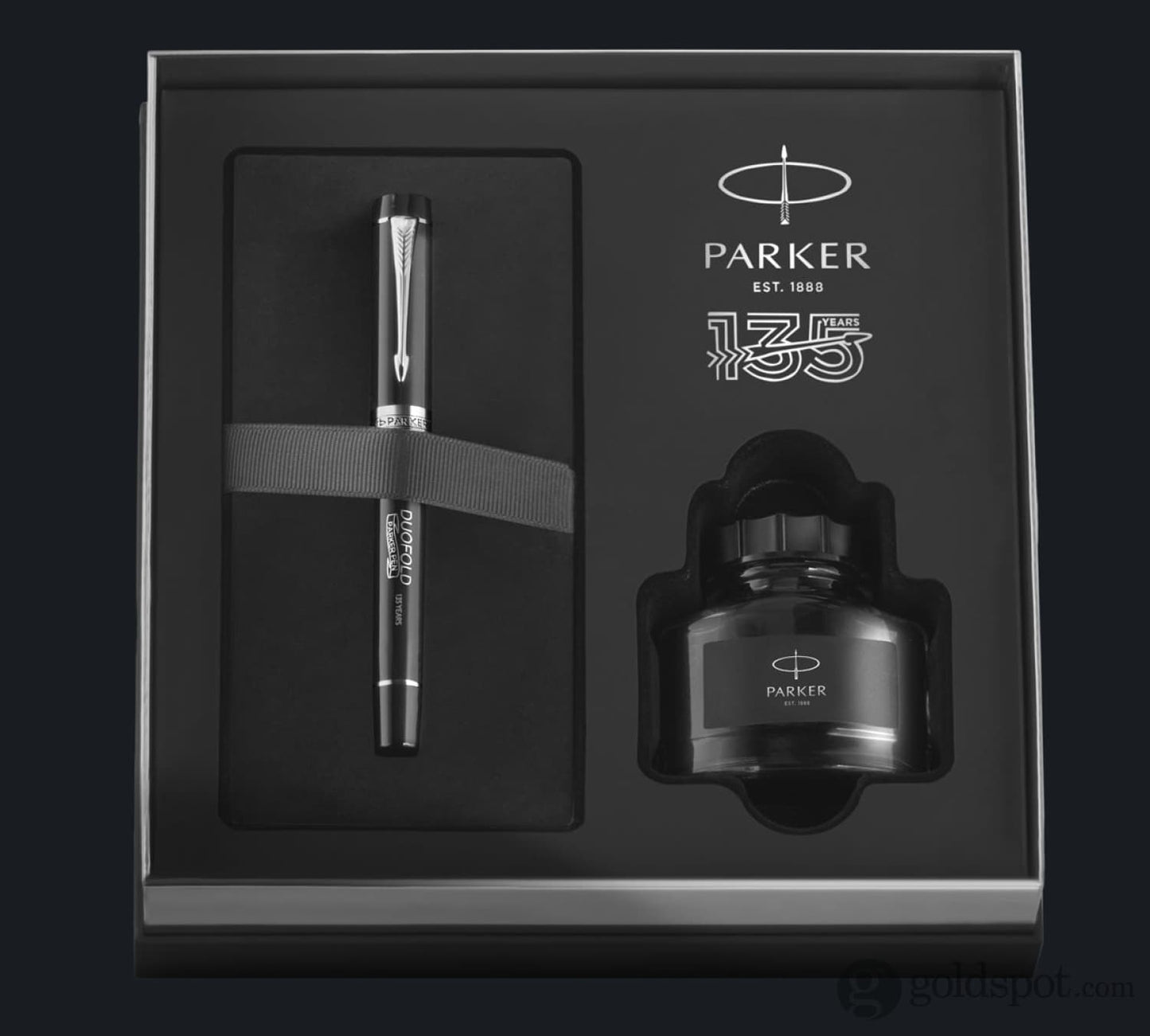Parker Duofold 135th Anniversary Centennial Fountain Pen in Black with Chrome Trim - 18K Gold Fountain Pen