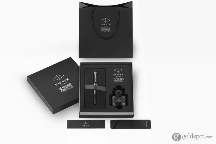 Parker Duofold 135th Anniversary Centennial Fountain Pen in Black with Gold Trim - 18K Gold Fountain Pen