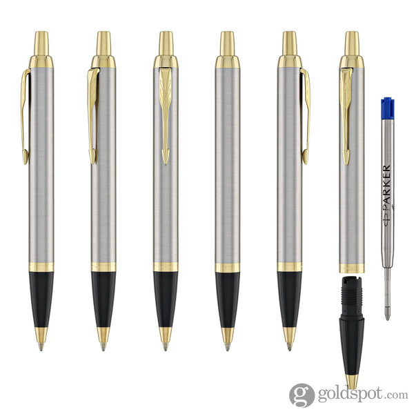 Parker IM Ballpoint Pen in Brushed Metal Gold Trim Ballpoint Pens