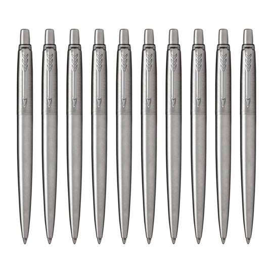 Parker Jotter Ballpoint Pen in Stainless Steel with Chrome Trim - Pack of 10