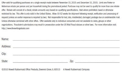 Parker / Waterman 2015 Rebate on New Pens