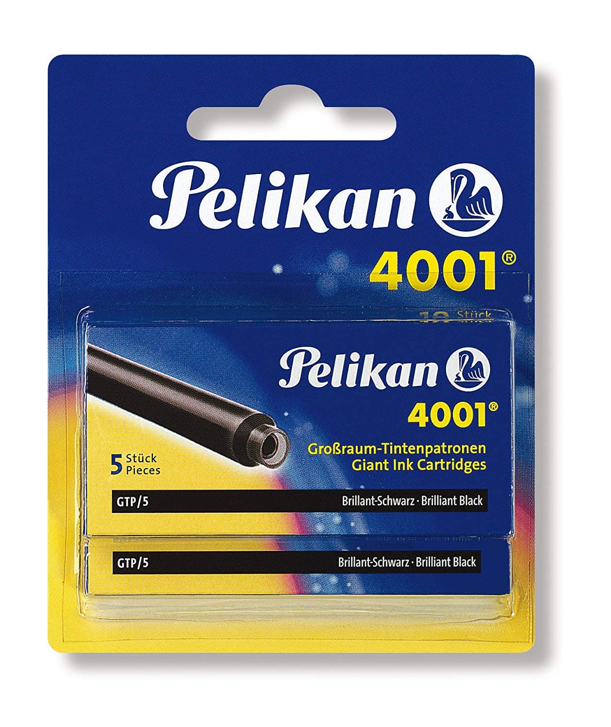 Pelikan 4001 Long Ink Cartridge in Brilliant Black - Pack of 10 Fountain Pen Cartridges