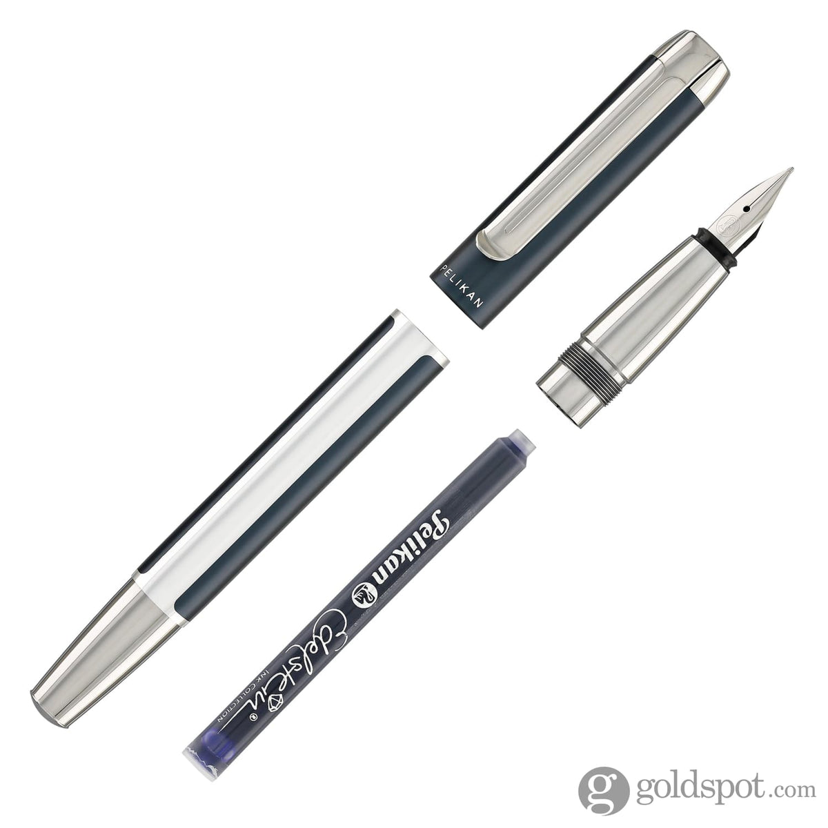 Pelikan Pura Füllhalter Blau-silber – Patronenfüller Mit Edelstahlfeder M, Inkl. Blauer Tinte