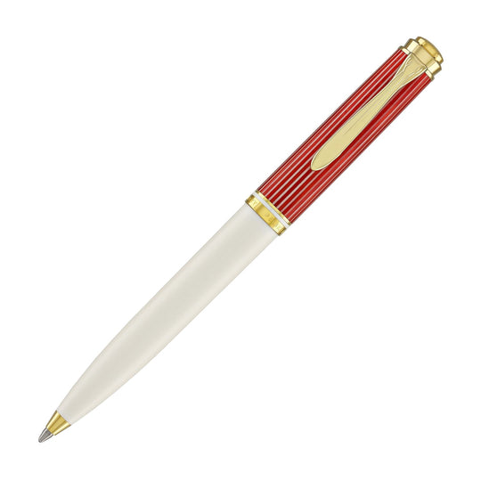 Pelikan Souveran 600 Ballpoint Pen - Red & White with Gold Trim