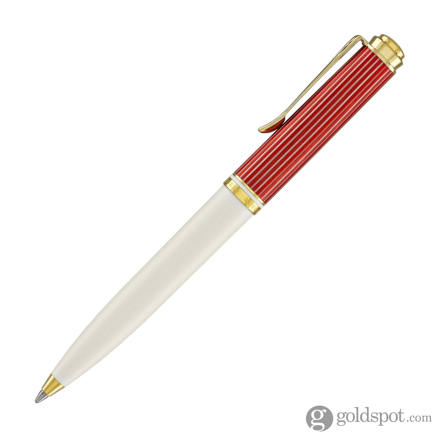 Pelikan Souveran 600 Ballpoint Pen - Red & White with Gold Trim Ballpoint Pens