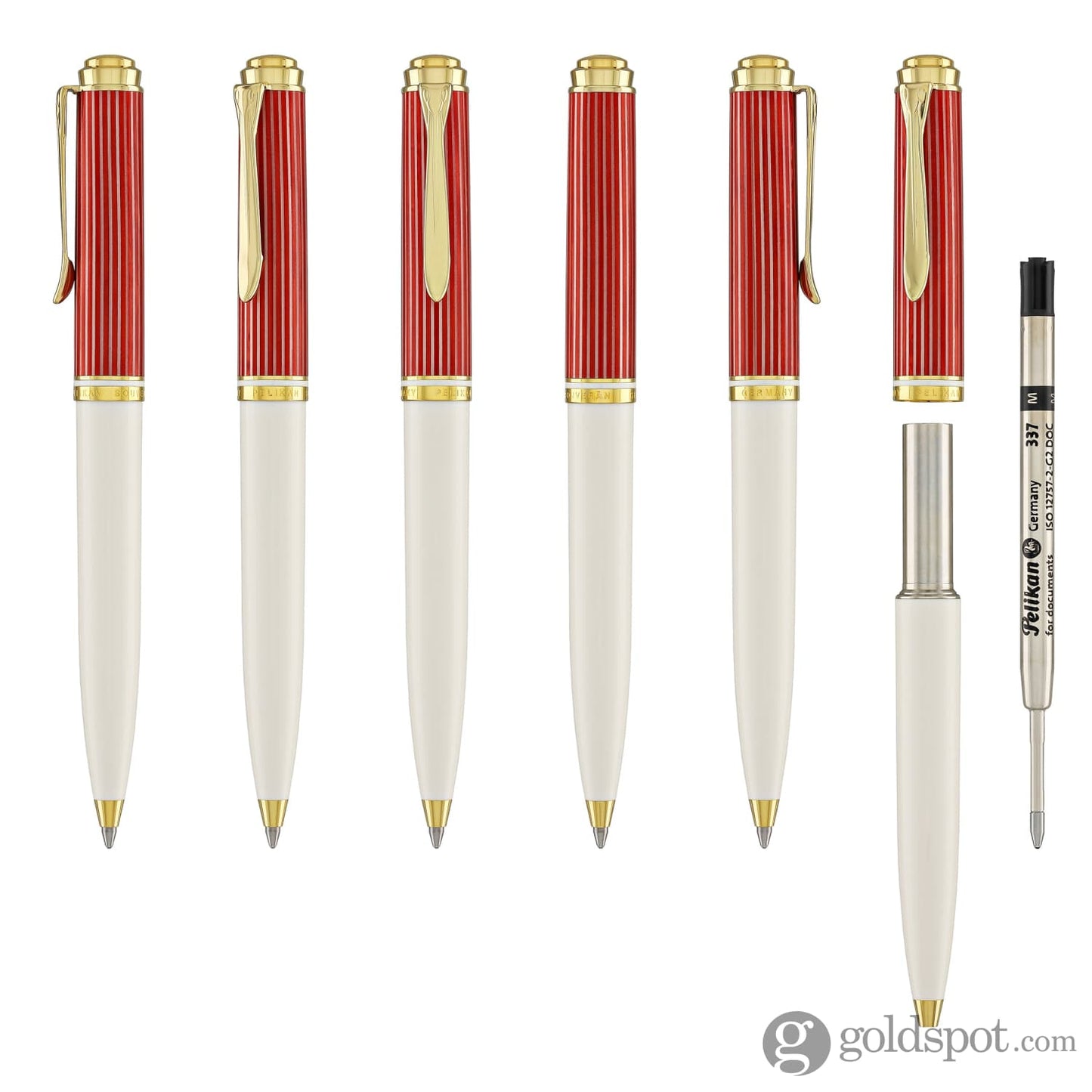 Pelikan Souveran 600 Ballpoint Pen - Red & White with Gold Trim Ballpoint Pens