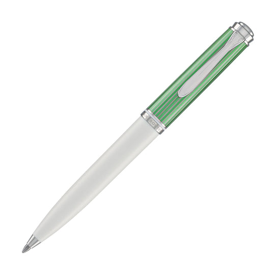 Pelikan Souveran 605 Ballpoint Pen in Green & White with Silver Trim