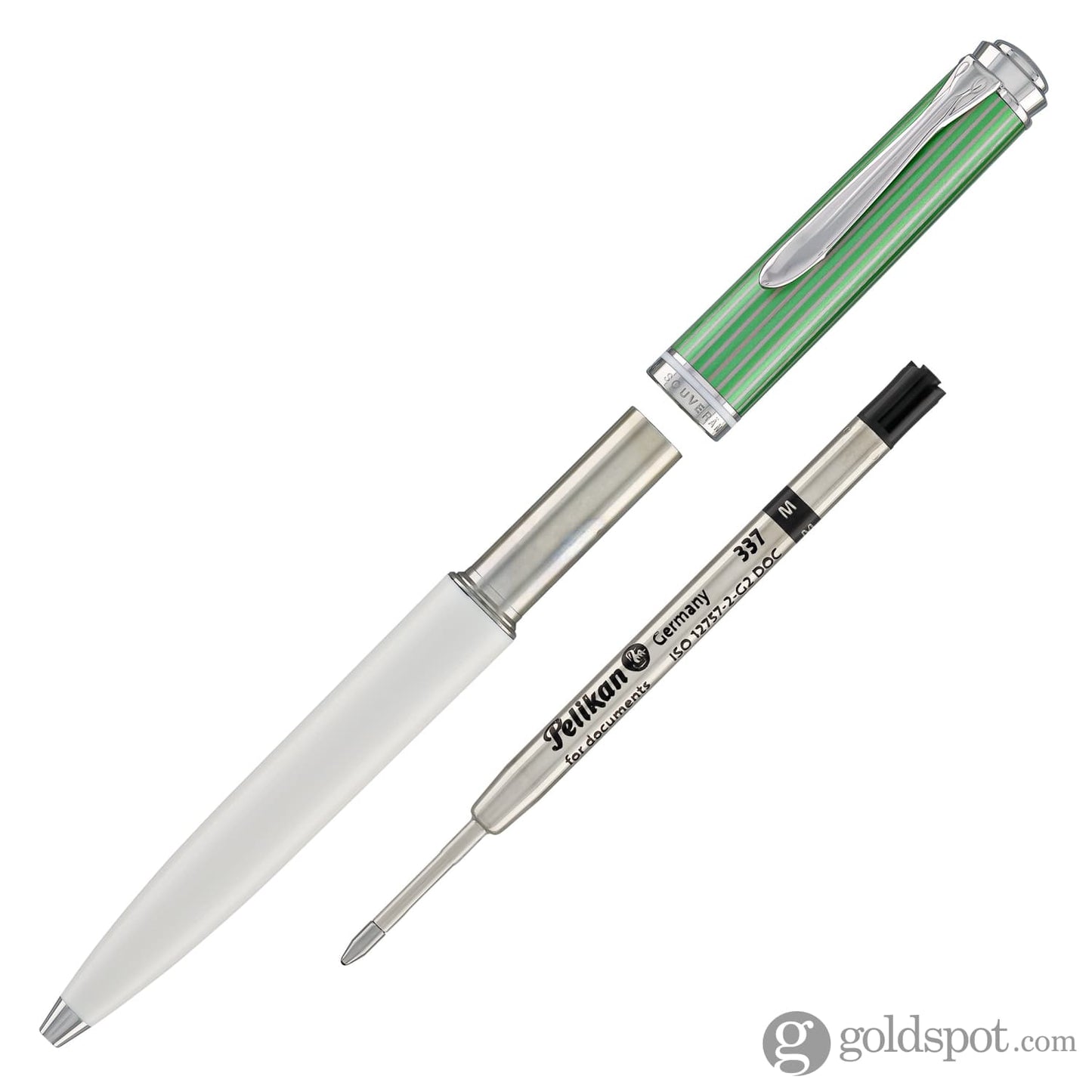 Pelikan Souveran 605 Ballpoint Pen in Green & White with Silver Trim Ballpoint Pens