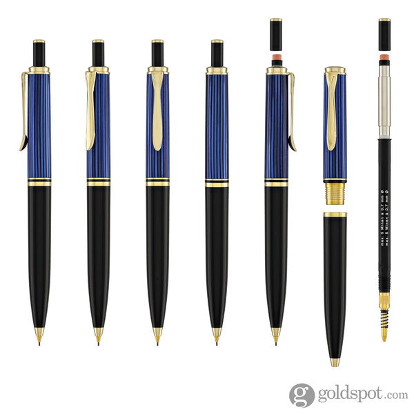 Pelikan Souveran D400 Mechanical Pencil in Black & Blue with Gold Trim - 0.7mm Mechanical Pencils