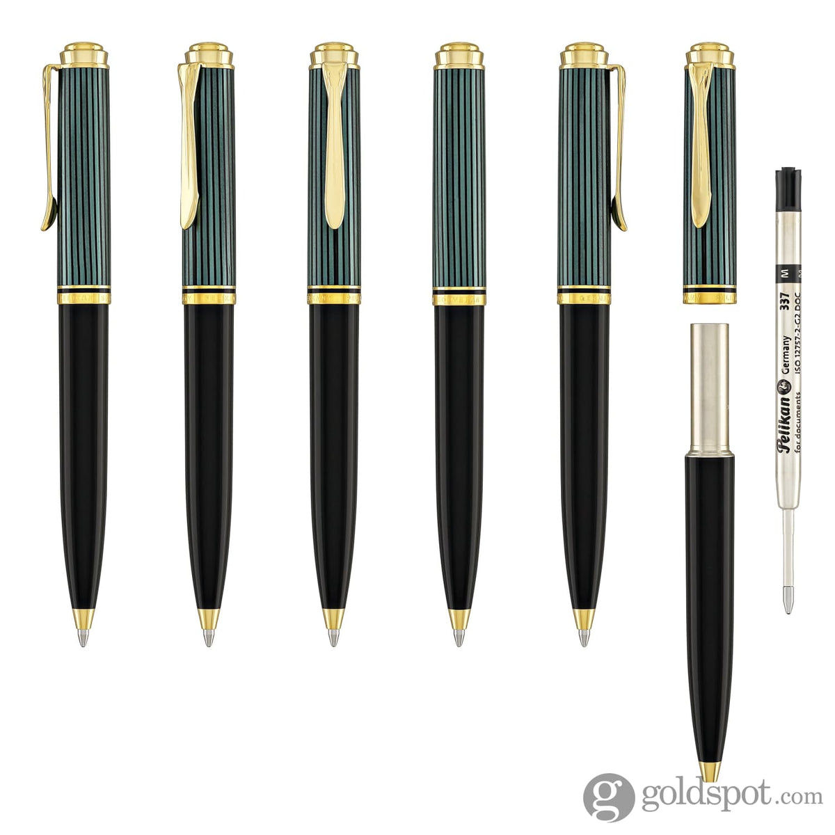 Pelikan Souveran K600 Ballpoint Pen in Black & Green with Gold 
