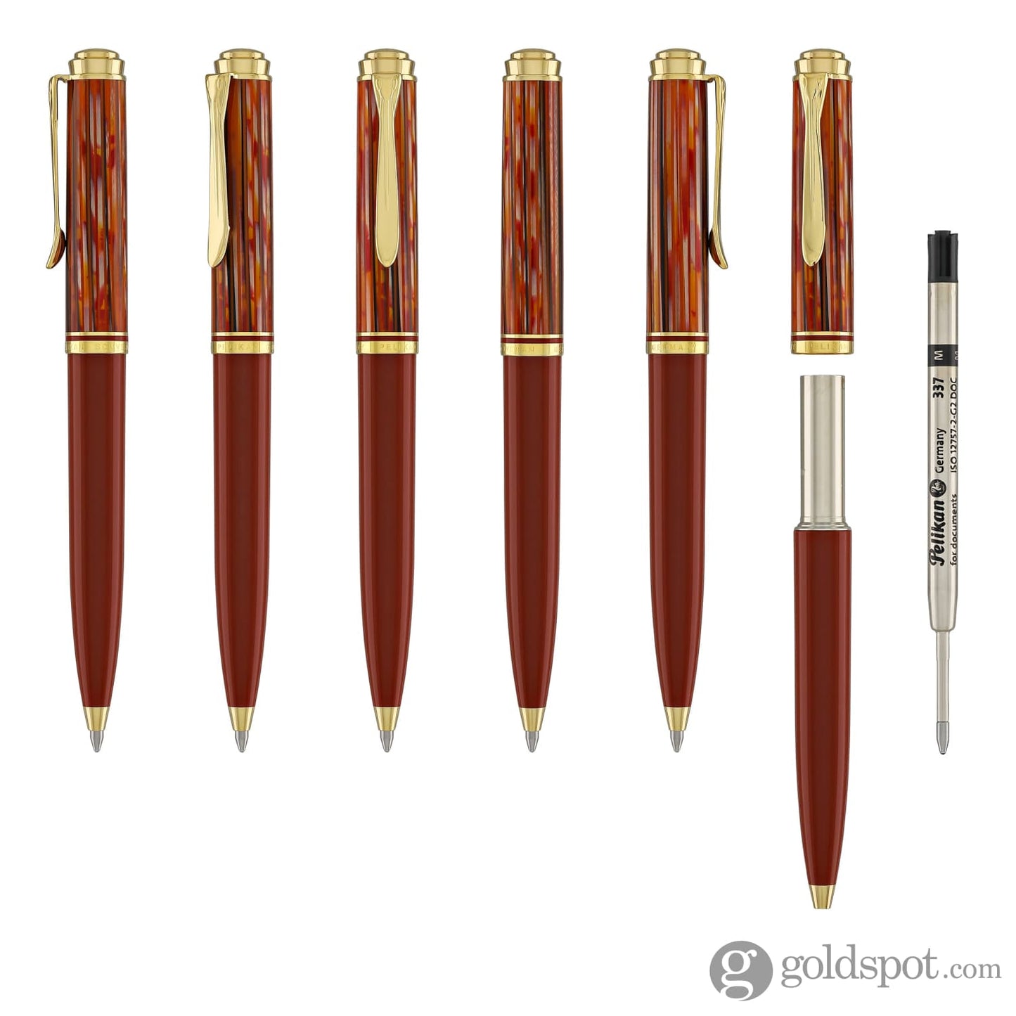 Pelikan Souveran K600 Ballpoint Pen in Tortoiseshell & Red with Gold Trim Ballpoint Pens