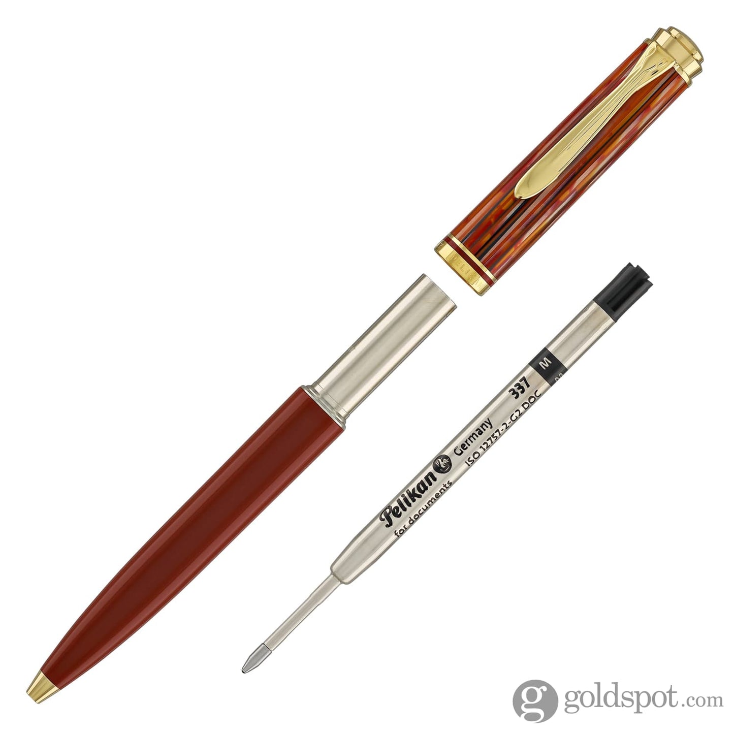 Pelikan Souveran K600 Ballpoint Pen in Tortoiseshell & Red with Gold Trim Ballpoint Pens