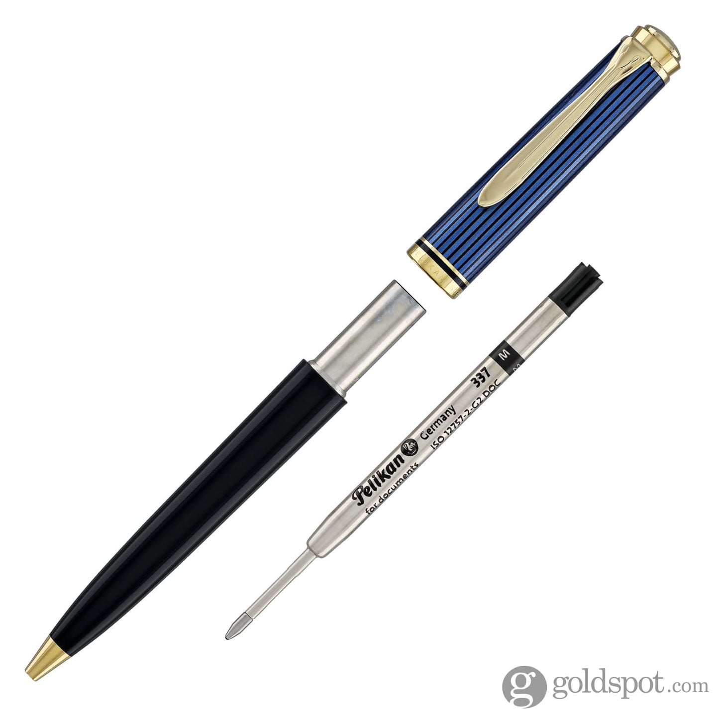 Pelikan Souveran K800 Ballpoint Pen in Black & Blue with Gold Trim Ballpoint Pens