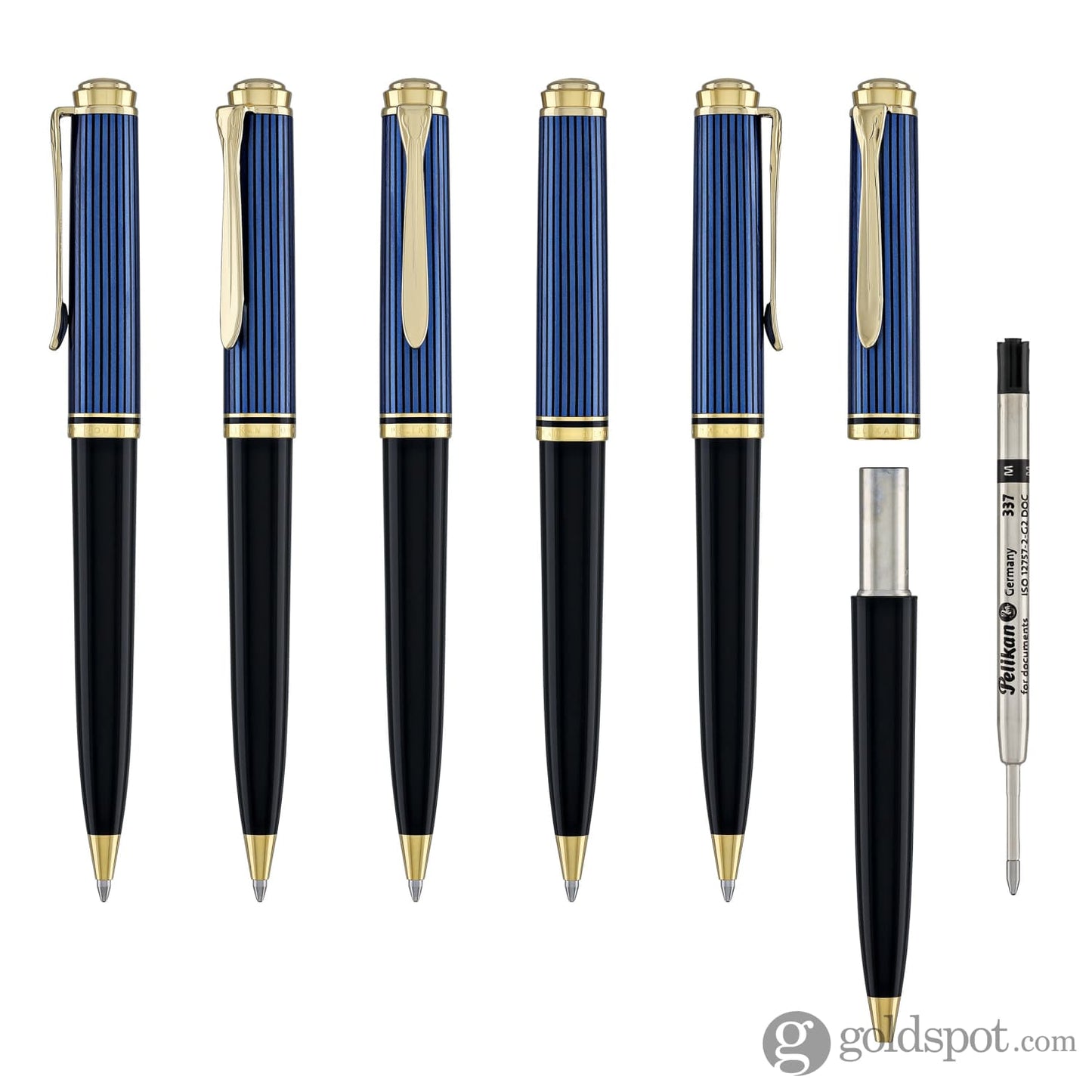 Pelikan Souveran K800 Ballpoint Pen in Black & Blue with Gold Trim Ballpoint Pens