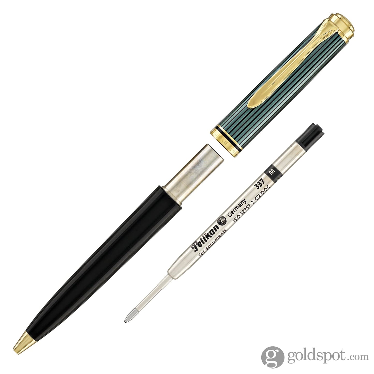 Pelikan Souveran K800 Ballpoint Pen in Black & Green with Gold Trim Ballpoint Pens