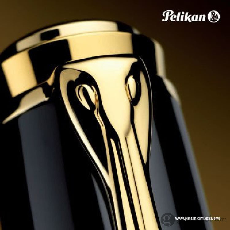 Pelikan Souveran M1000 Fountain Pen in Black & Green - 18K Gold Broad Point Fountain Pen