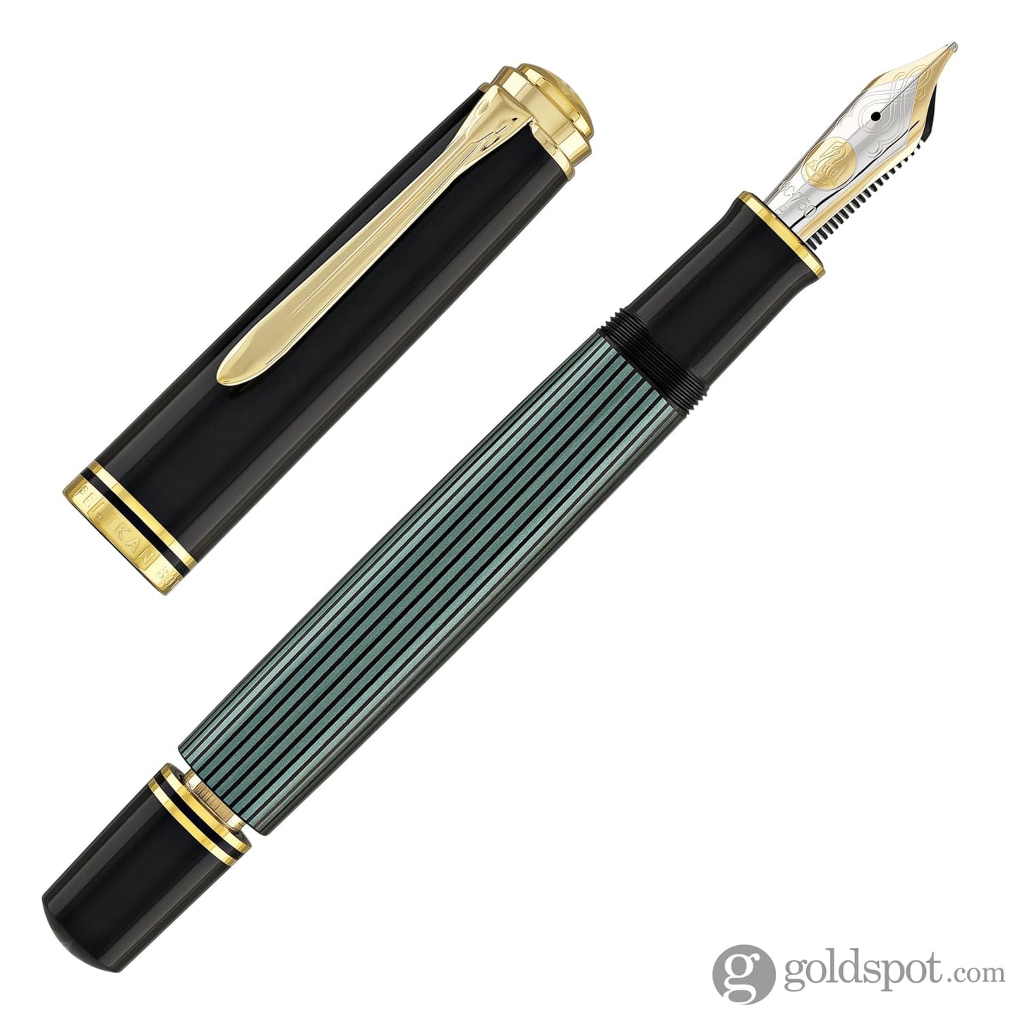 Pelikan Souveran M1000 Fountain Pen in Black & Green - 18K Gold Broad Point Fountain Pen