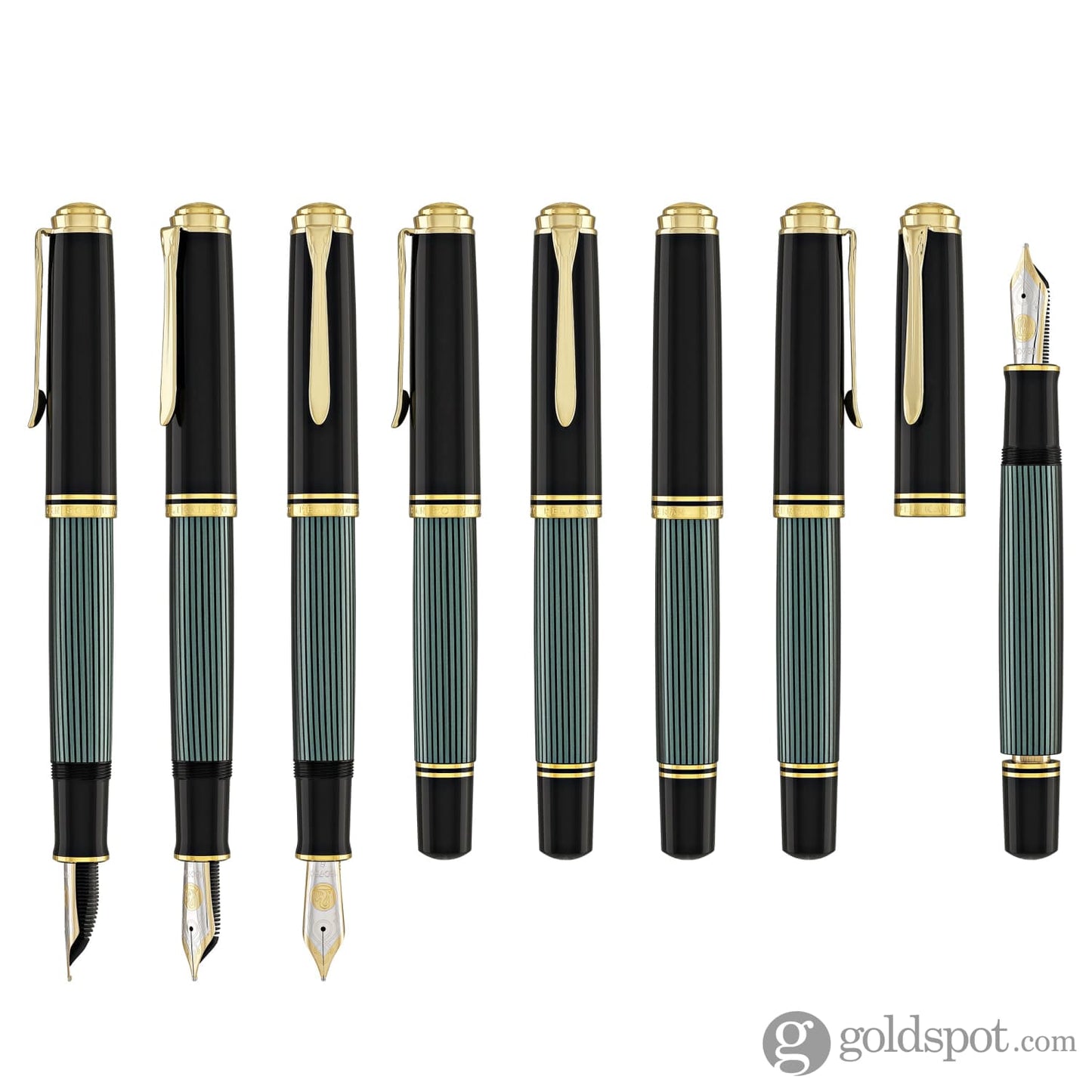 Pelikan Souveran M1000 Fountain Pen in Black & Green - 18K Gold Broad Point Fountain Pen
