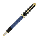 Pelikan Souveran M600 Fountain Pen in Black & Blue with Gold Trim - 14K Gold Fountain Pen