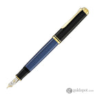Pelikan Souveran M600 Fountain Pen in Black & Blue with Gold Trim - 14K Gold Fountain Pen