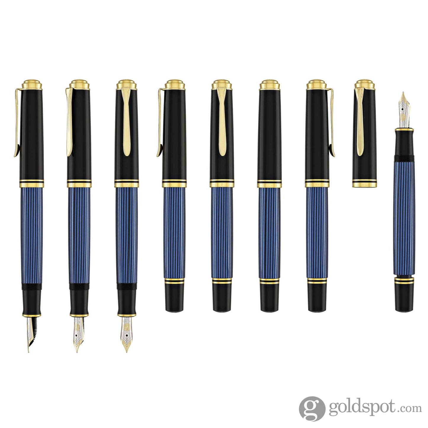 Pelikan Souveran M600 Fountain Pen in Black & Blue with Gold Trim - 14K Gold Fountain Pen