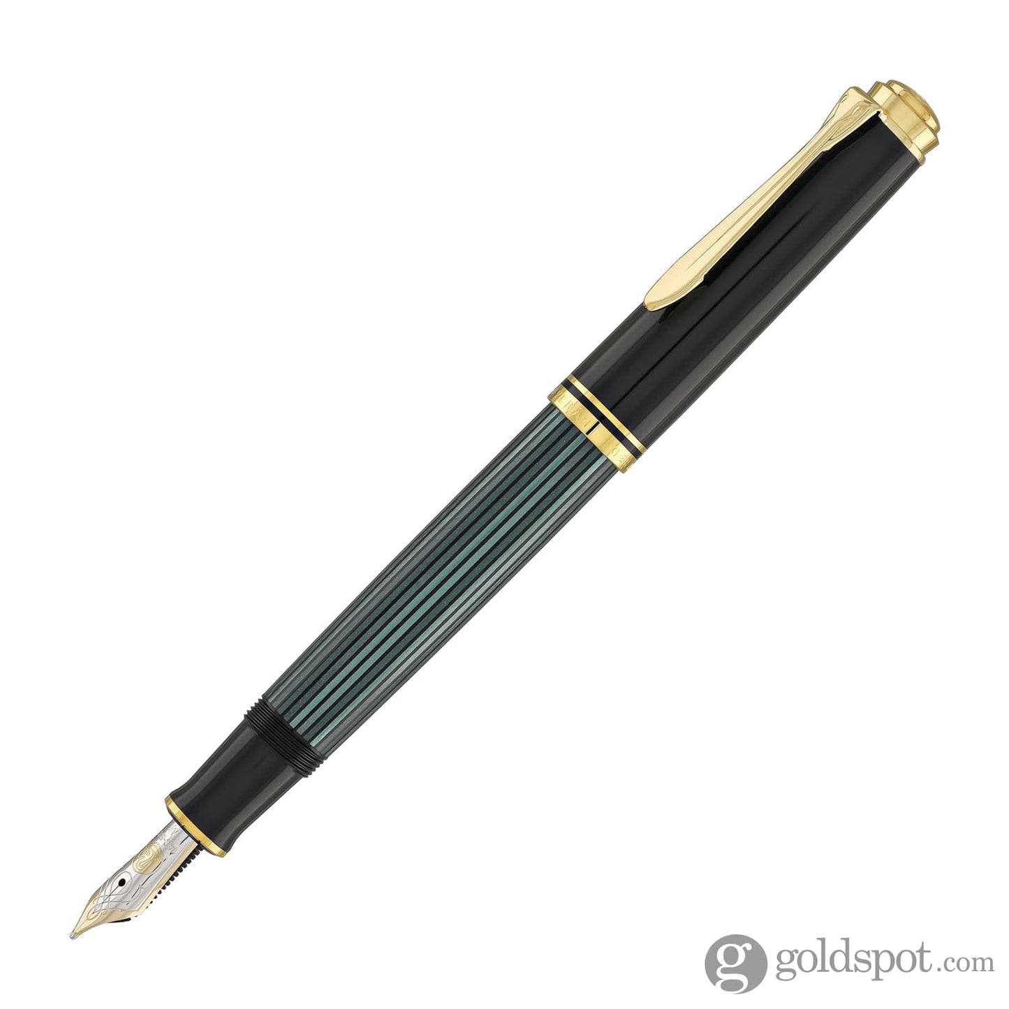Pelikan Souveran M600 Fountain Pen in Black & Green with Gold Trim - 14K Gold Fountain Pen
