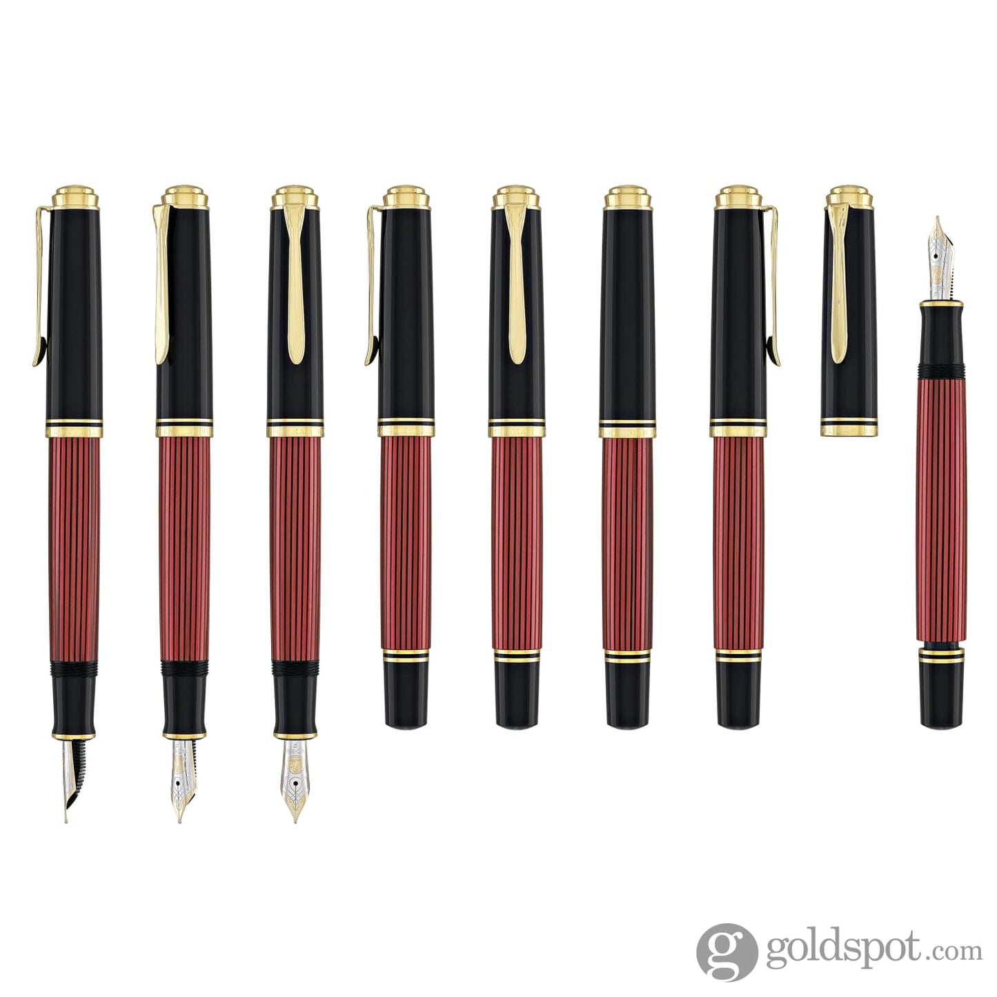 Pelikan Souveran M600 Fountain Pen in Black & Red with Gold Trim - 14K Gold Fountain Pen