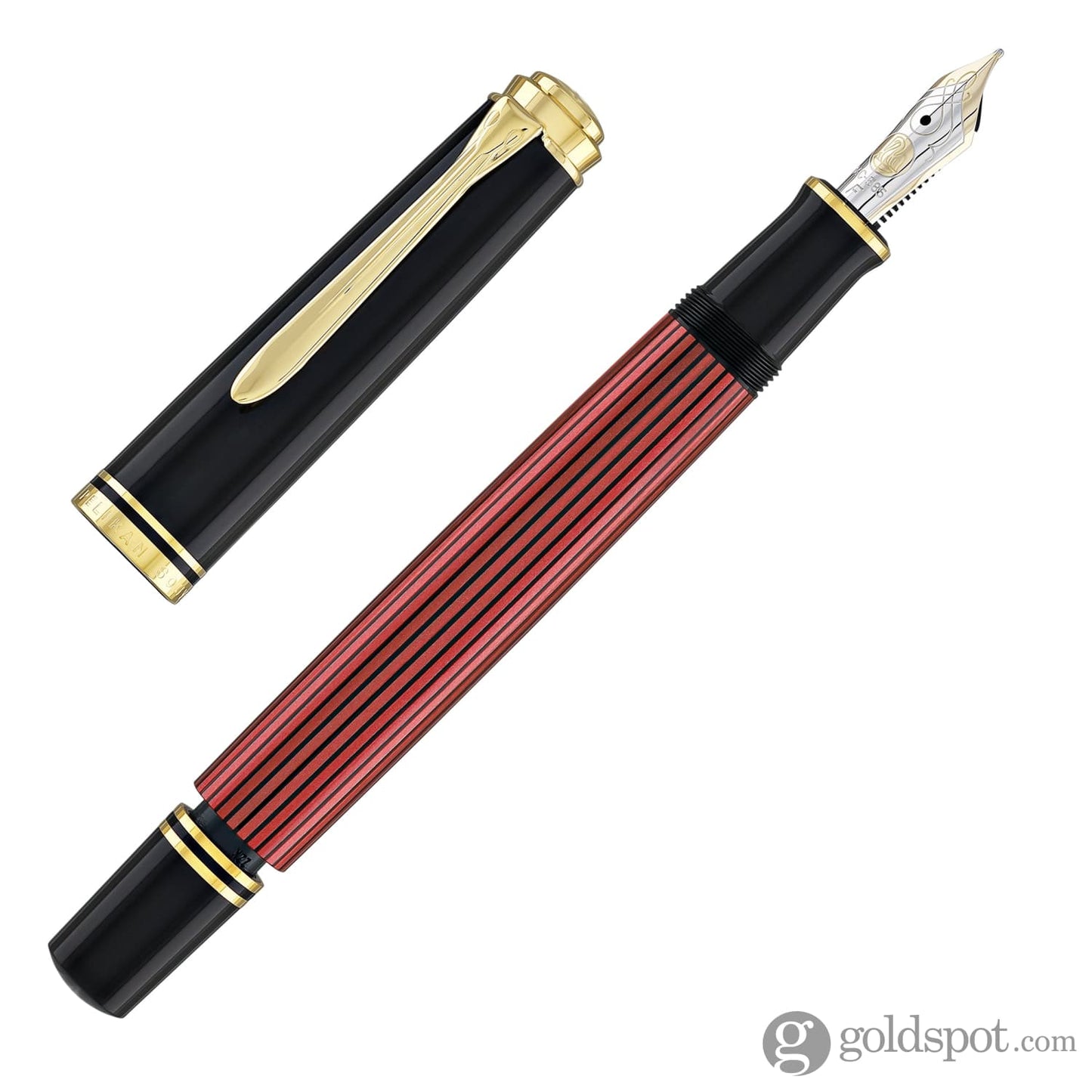 Pelikan Souveran M600 Fountain Pen in Black & Red with Gold Trim - 14K Gold Fountain Pen