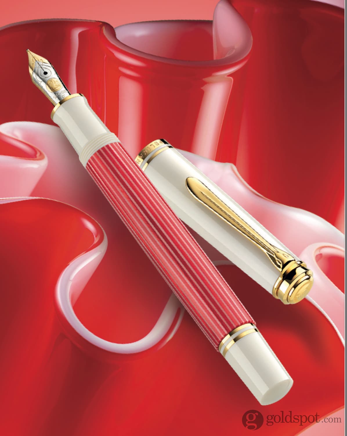 Pelikan Souveran M600 Fountain Pen in Red & White with Gold Trim Fountain Pen