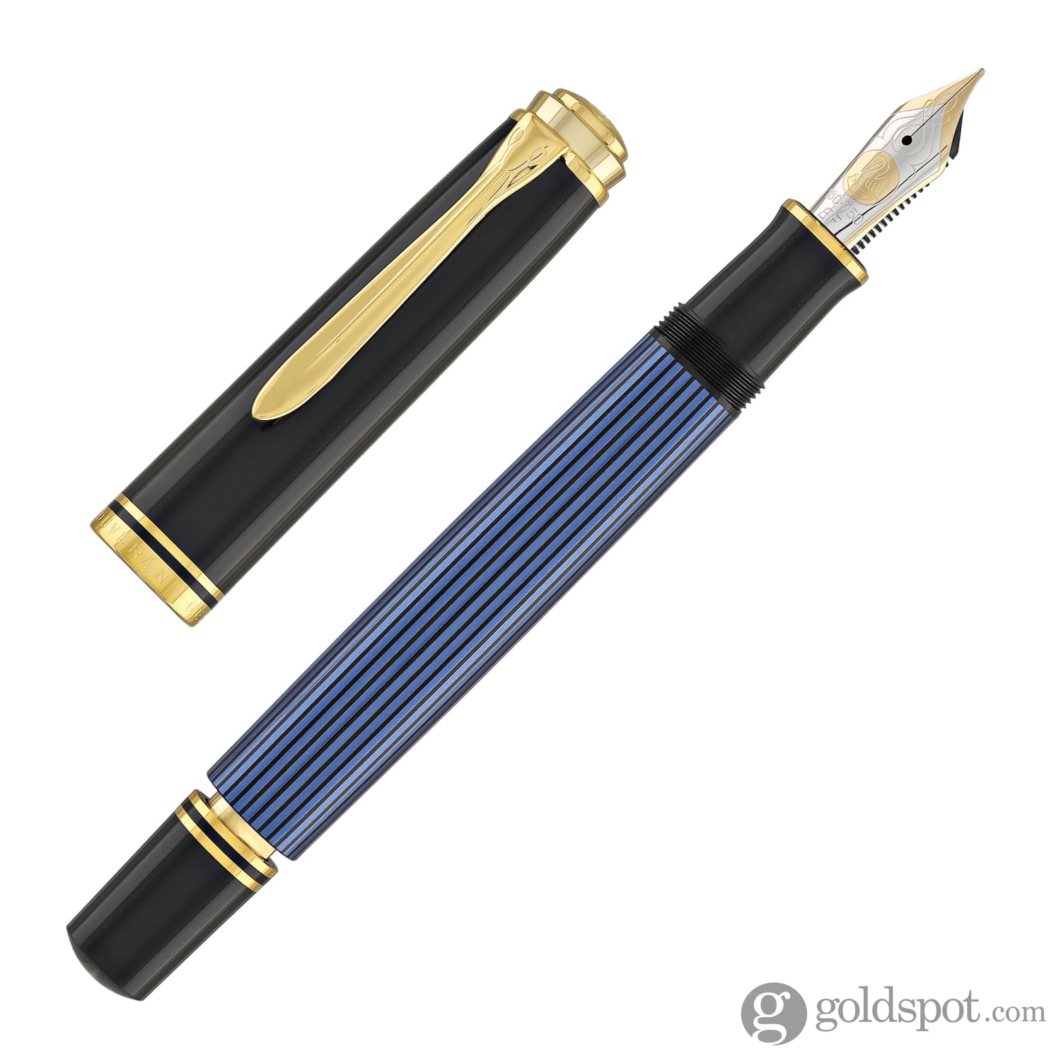 Pelikan Souveran M800 Fountain Pen in Black & Blue with Gold Trim - 18K Gold