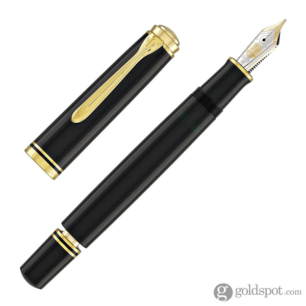 Pelikan Souveran M800 Fountain Pen in Black with Gold Trim - 18K Gold Fine Point Fountain Pen