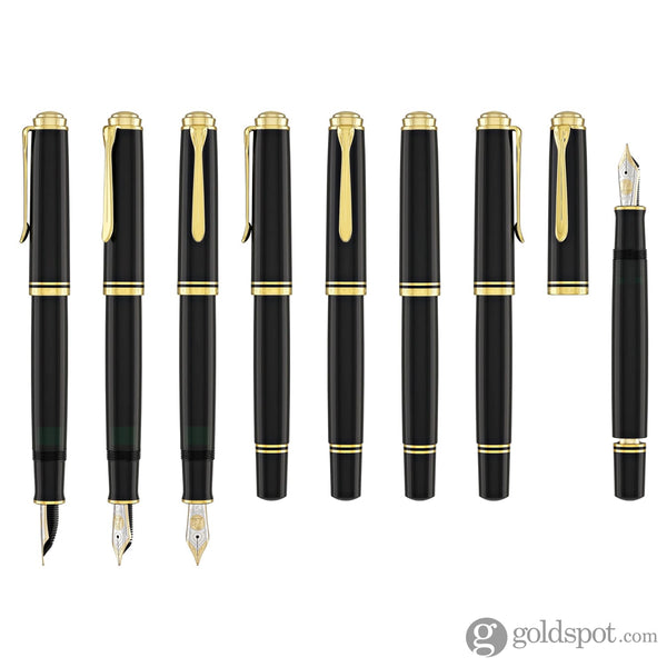 Pelikan Souveran M800 Fountain Pen in Black with Gold Trim - 18K Gold Fine Point Fountain Pen